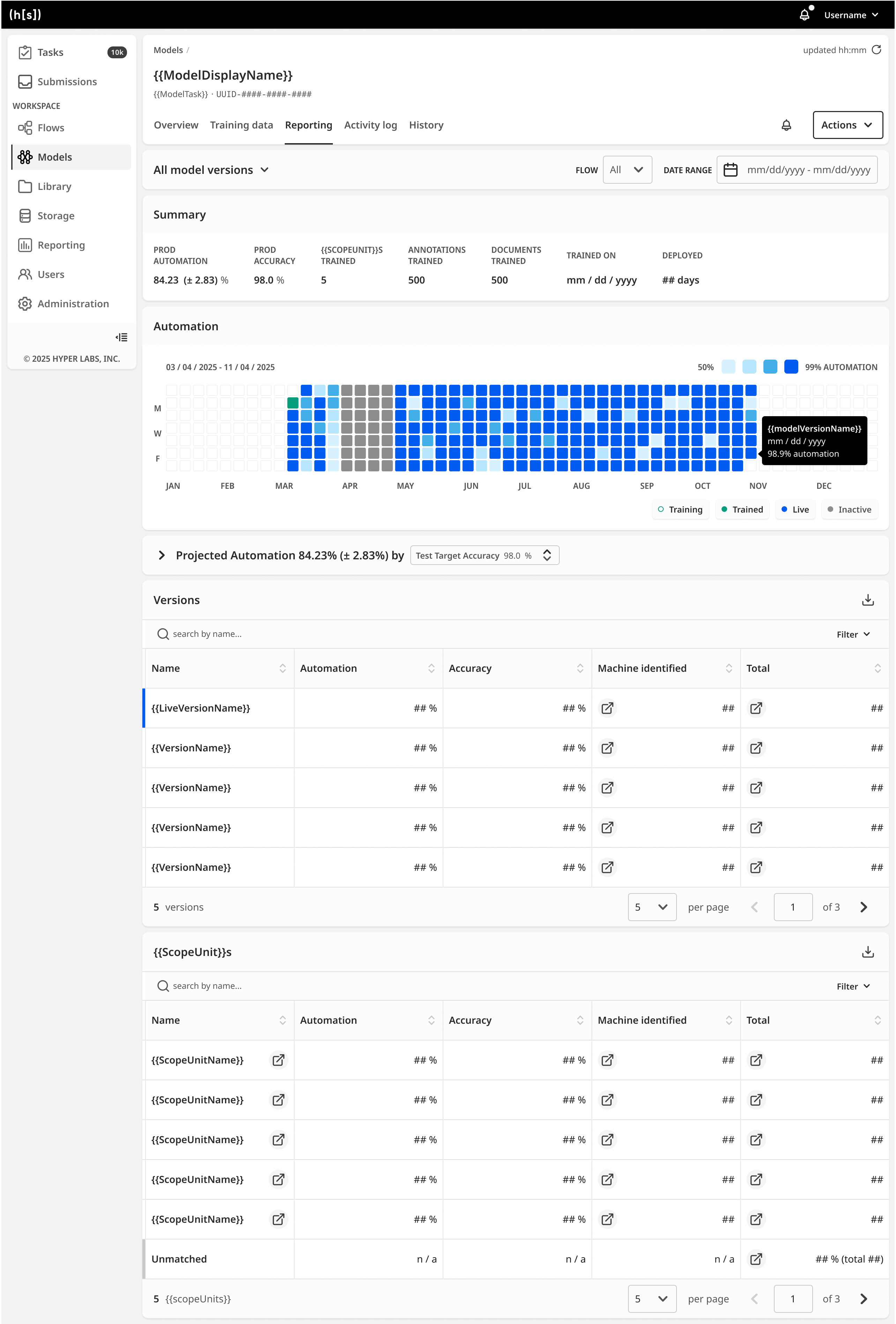 model reporting template mockup